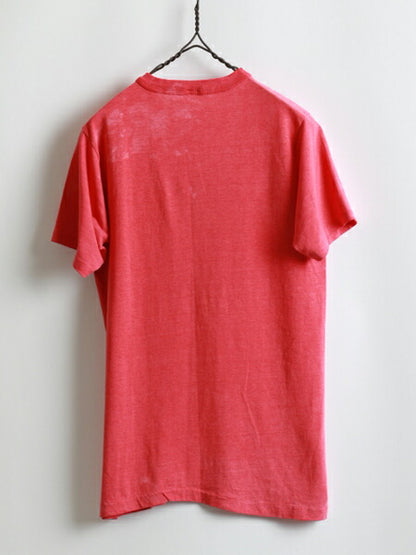 80s ★ Cowman カウマン 染み込み プリント 半袖 Tシャツ ( メンズ 男性 S程 ) 80年代 ビンテージ 古着 USED キャラT フェード 丸首 赤
