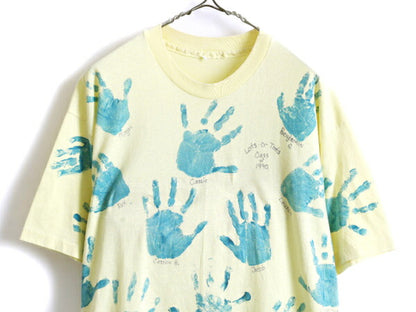90s メモリアル 手形 総柄 オールオーバー プリント 半袖 Tシャツ (XL程)