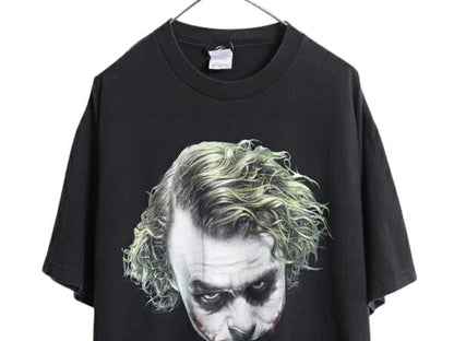 00s ★ ダークナイト ジョーカー イラスト プリント Tシャツ メンズ XL～ / オールド オフィシャル バットマン ムービー アメコミ 当時物 黒