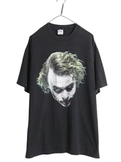 00s ★ ダークナイト ジョーカー イラスト プリント Tシャツ メンズ XL～ / オールド オフィシャル バットマン ムービー アメコミ 当時物 黒
