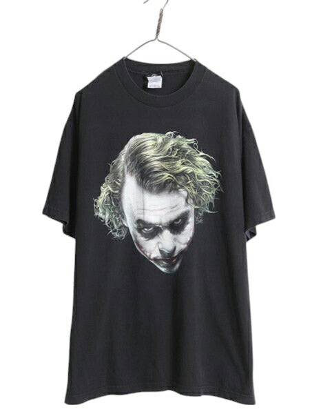 00s ★ ダークナイト ジョーカー イラスト プリント Tシャツ メンズ XL～ / オールド オフィシャル バットマン ムービー アメコミ 当時物 黒