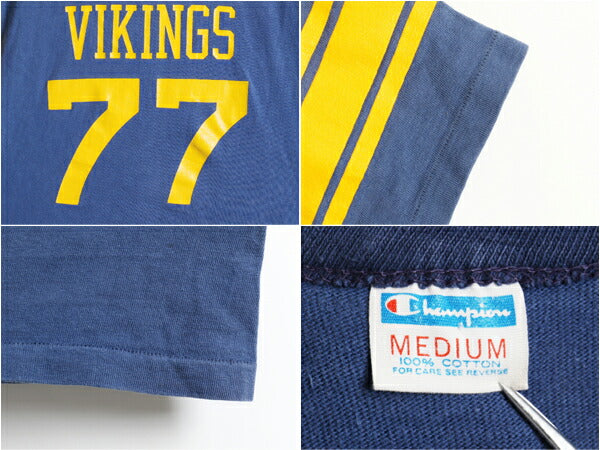 70s USA製 ビンテージ ★ Champion チャンピオン 両面 ゾロ目 ナンバリング プリント フットボール Tシャツ ( 男性 メンズ M ) 古着 70年代