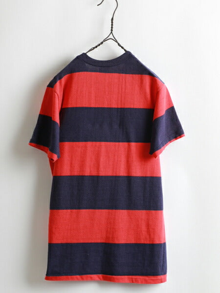 70s ★ Bambu バンブー ワイド ボーダー 柄 ワンポイント プリント 半袖 Tシャツ ( メンズ 男性 S程 ) 70年代 ビンテージ 古着 USED