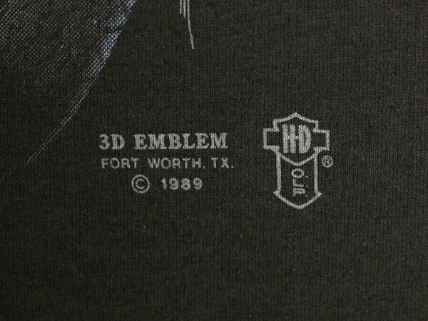 90s USA製 ★ 3Dエンブレム ハーレー ダビッドソン イラスト プリント Tシャツ メンズ L / 古着 オールド オフィシャル バイク アート 黒