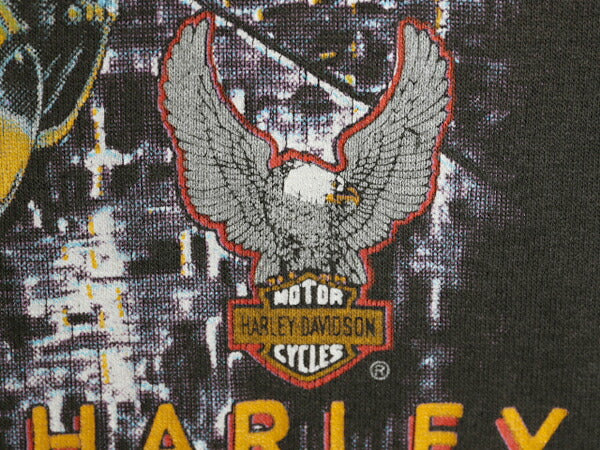 90s USA製 ★ 3Dエンブレム ハーレー ダビッドソン イラスト プリント Tシャツ メンズ L / 古着 オールド オフィシャル バイク アート 黒