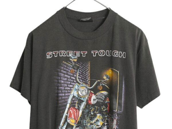 90s USA製 ★ 3Dエンブレム ハーレー ダビッドソン イラスト プリント Tシャツ メンズ L / 古着 オールド オフィシャル バイク アート 黒