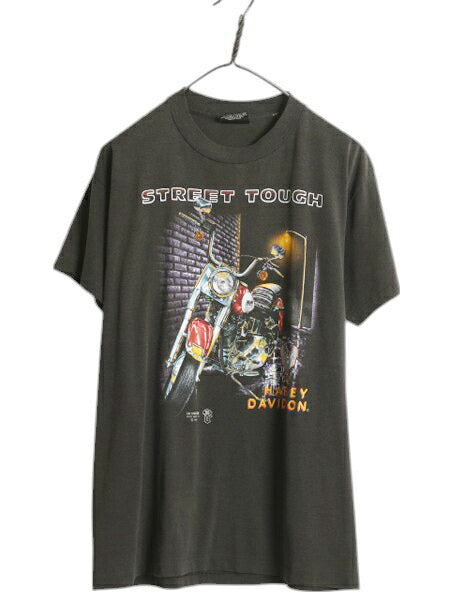 90s USA製 ★ 3Dエンブレム ハーレー ダビッドソン イラスト プリント Tシャツ メンズ L / 古着 オールド オフィシャル バイク アート 黒