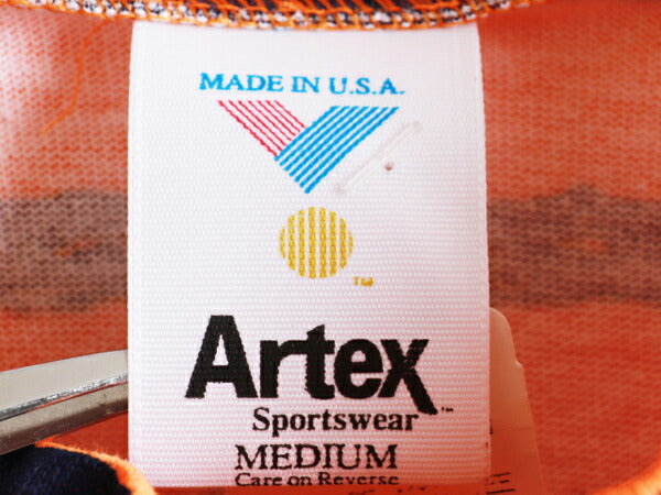 80s 90s デッドストック USA製 ★ Artex アルテックス ボーダー 柄 モックネック 半袖 Tシャツ ( メンズ 男性 M) 90年代 80年代 アメリカ製