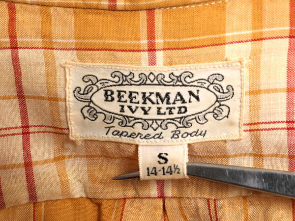 60s ★ BEEKMAN IVY LTD チェック 3点留め ボタンダウン シャツ メンズ S / 60年代 ヴィンテージ コットン 半袖シャツ ポケット付き スリム