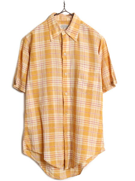 60s ★ BEEKMAN IVY LTD チェック 3点留め ボタンダウン シャツ メンズ S / 60年代 ヴィンテージ コットン 半袖シャツ ポケット付き スリム