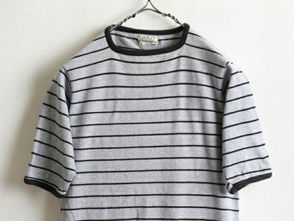 70s ★ EAGLE イーグル ボーダー 柄 半袖 コットン Tシャツ ( メンズ 男性 M ) 70年代 ビンテージ 古着 USED 黒 灰 ボーダーT 綿100