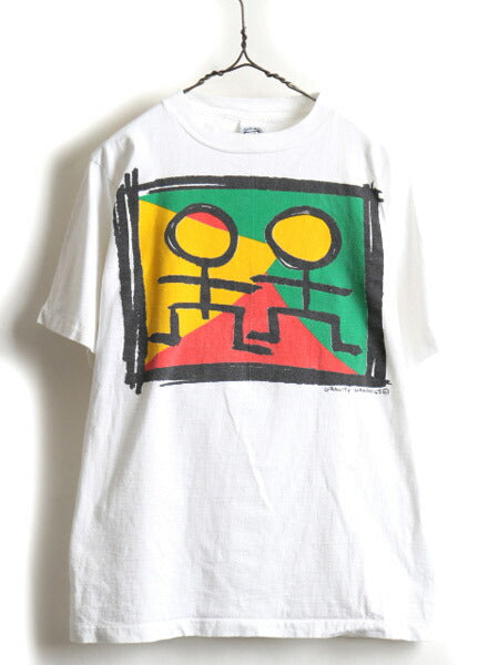 90s GRAVITY GRAPHICS ジャマイカ ラスタカラー アート プリント 半袖 Tシャツ (L)