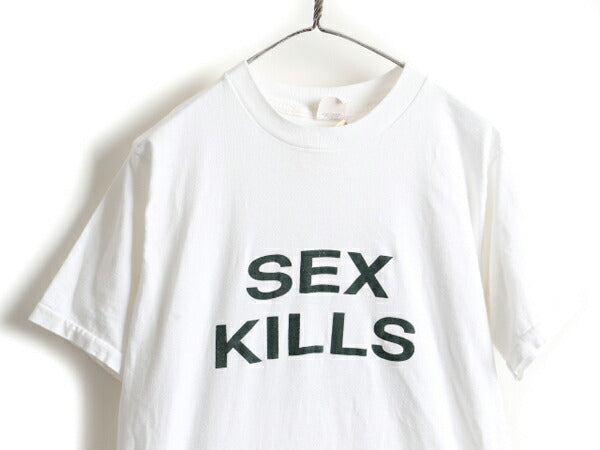 80s メッセージ 両面 プリント 半袖 Tシャツ (L)