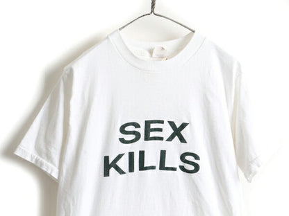 80s メッセージ 両面 プリント 半袖 Tシャツ (L)