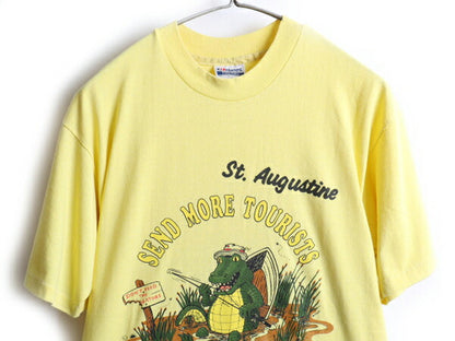 80's キャラクター メッセージ ジョーク プリント 半袖 Tシャツ (L)