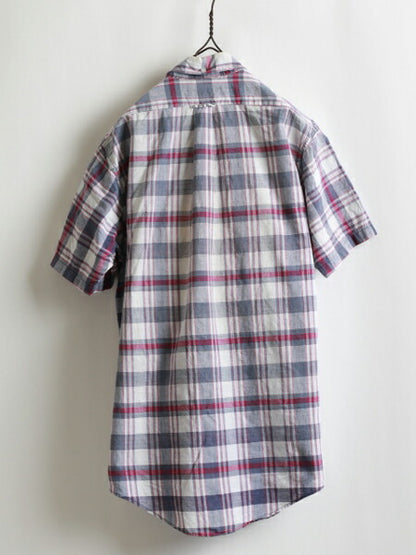 60s ★ HAMPTON INDUSTRIES ハンプトン インディアン マドラス チェック 柄 半袖 コットン ボタンダウン シャツ ( メンズ 男性 M ) 60年代