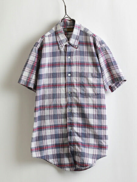 60s ★ HAMPTON INDUSTRIES ハンプトン インディアン マドラス チェック 柄 半袖 コットン ボタンダウン シャツ ( メンズ 男性 M ) 60年代