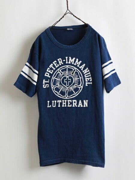 70s USA製 ★ Champion チャンピオン カレッジ プリント 半袖 フットボール Tシャツ ( メンズ 男性 M ) 70年代 アメリカ製 ビンテージ 古着