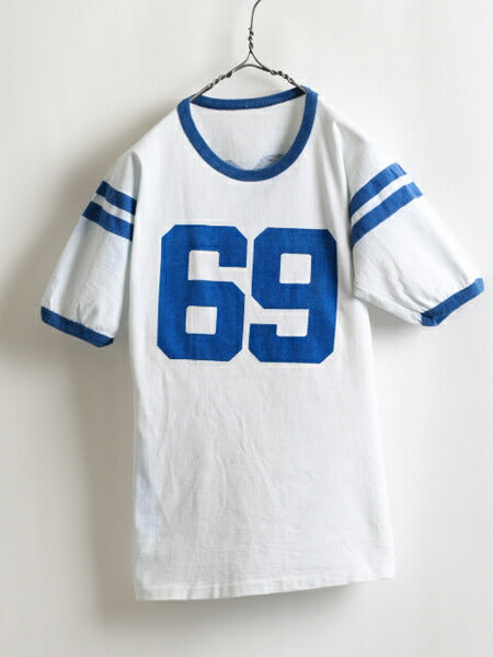 60s ★ ナンバリング 両面 染み込み プリント 半袖 コットン フットボール Tシャツ ( メンズ 男性 S～M程 ) 60年代 ビンテージ 古着 USED