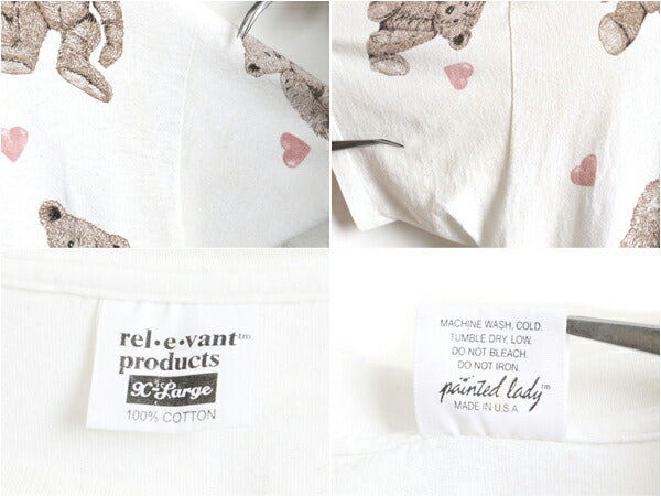 90s rel.e.vant.products 熊 人形 総柄 オールオーバー プリント 半袖 Tシャツ (XL)