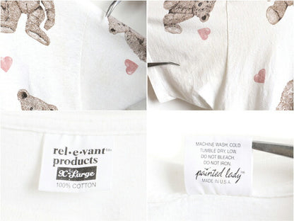 90s rel.e.vant.products 熊 人形 総柄 オールオーバー プリント 半袖 Tシャツ (XL)