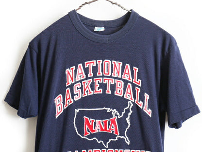 70's USA製 Champion チャンピオン バスケ チャンピオンシップ 5段 プリント 半袖 Tシャツ (L)