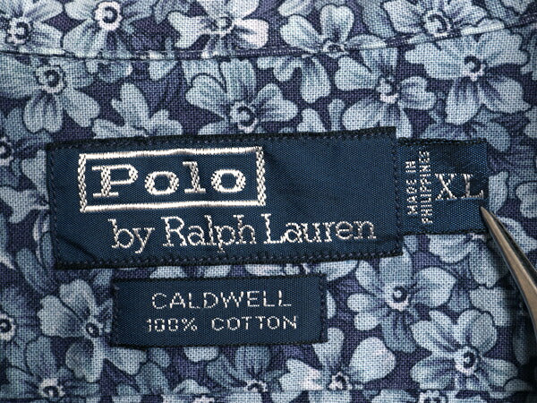 90s ★ ポロ ラルフローレン 花柄 オープンカラー シャツ メンズ XL オールド CALDWELL ハワイアン アロハ 総柄 ループ留め 開襟 ボックス