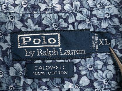 90s ★ ポロ ラルフローレン 花柄 オープンカラー シャツ メンズ XL オールド CALDWELL ハワイアン アロハ 総柄 ループ留め 開襟 ボックス