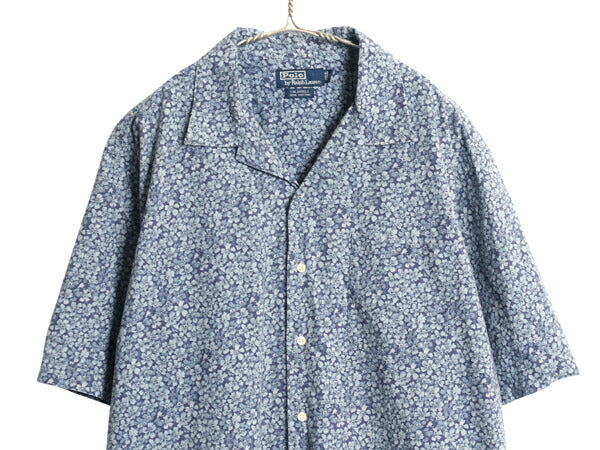 90s ★ ポロ ラルフローレン 花柄 オープンカラー シャツ メンズ XL オールド CALDWELL ハワイアン アロハ 総柄 ループ留め 開襟 ボックス