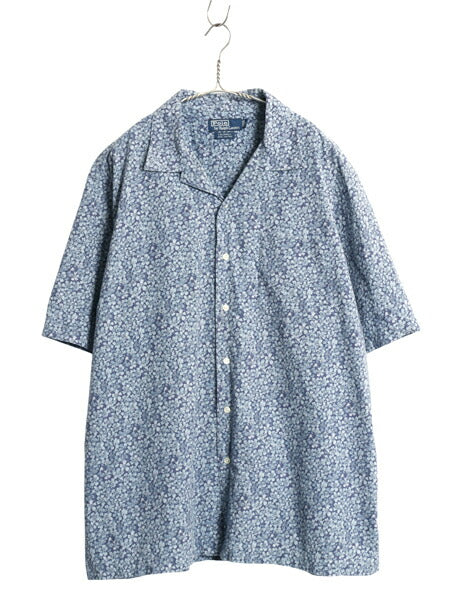 90s ★ ポロ ラルフローレン 花柄 オープンカラー シャツ メンズ XL オールド CALDWELL ハワイアン アロハ 総柄 ループ留め 開襟 ボックス