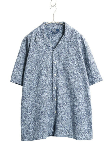 90s ★ ポロ ラルフローレン 花柄 オープンカラー シャツ メンズ XL オールド CALDWELL ハワイアン アロハ 総柄 ループ留め 開襟 ボックス