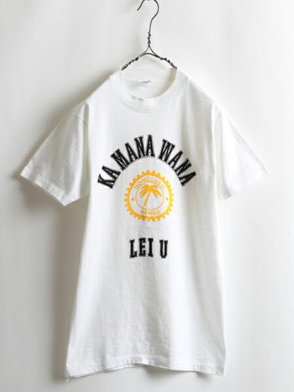 80s ★ Crazy Shirts クレイジーシャツ Kamanawana 3段 染み込み カレッジ プリント 半袖 Tシャツ ( メンズ 男性 M ) 80年代 ビンテージ