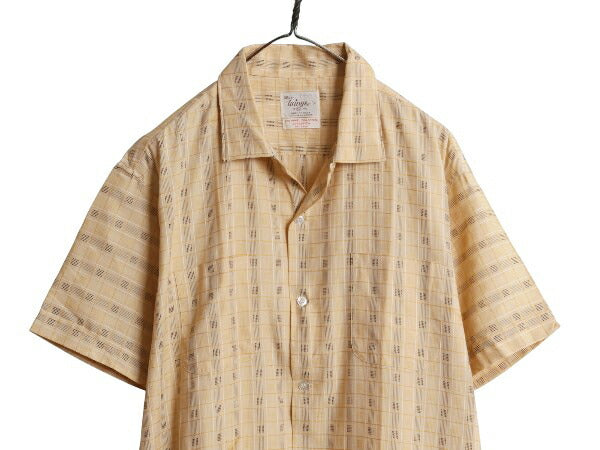 デッドストック 60s ★ チェック オープンカラー シャツ メンズ XL 新品 ヴィンテージ コットン ループ留め 開襟 ボックス 織柄 半袖シャツ