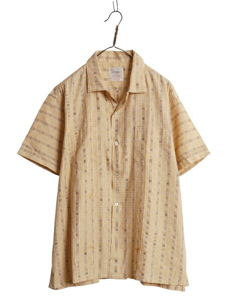 デッドストック 60s ★ チェック オープンカラー シャツ メンズ XL 新品 ヴィンテージ コットン ループ留め 開襟 ボックス 織柄 半袖シャツ