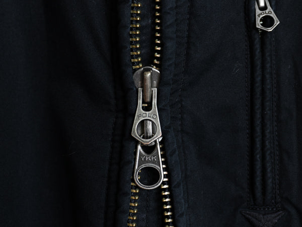 00s ポロ ラルフローレン スウェット コットン 切替 ジャケット メンズ XL オールド 収納フード ブルゾン 裏起毛 大きいサイズ 黒 ワッペン