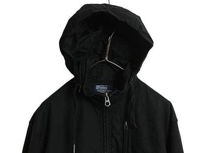 00s ポロ ラルフローレン スウェット コットン 切替 ジャケット メンズ XL オールド 収納フード ブルゾン 裏起毛 大きいサイズ 黒 ワッペン