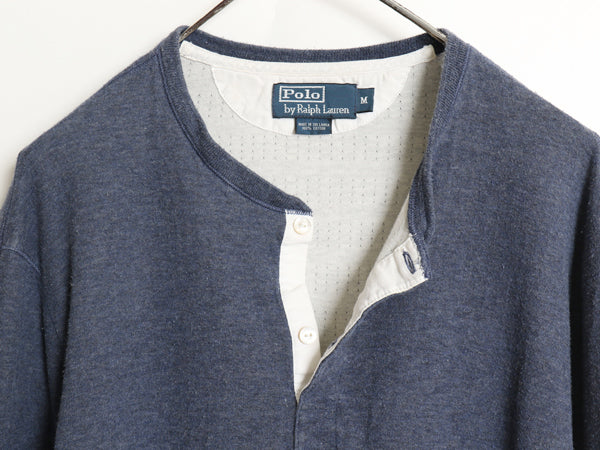 90s ポロ ラルフローレン ヘンリーネック 長袖 Tシャツ メンズ M オールド ロンT 2レイヤー 無地 ストレッチ コットン インナー カットソー