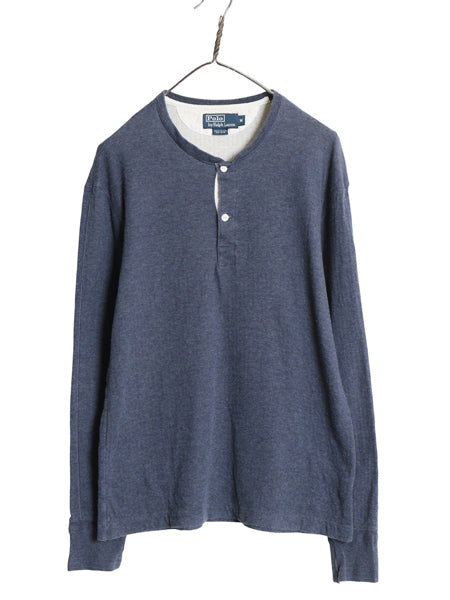 90s ポロ ラルフローレン ヘンリーネック 長袖 Tシャツ メンズ M オールド ロンT 2レイヤー 無地 ストレッチ コットン インナー カットソー