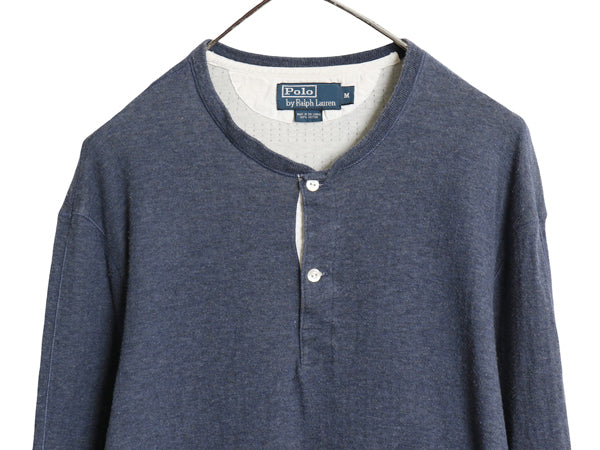 90s ポロ ラルフローレン ヘンリーネック 長袖 Tシャツ メンズ M オールド ロンT 2レイヤー 無地 ストレッチ コットン インナー カットソー