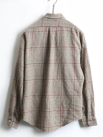 60's チェック ウール 長袖 ボタンダウン シャツ (M 程)