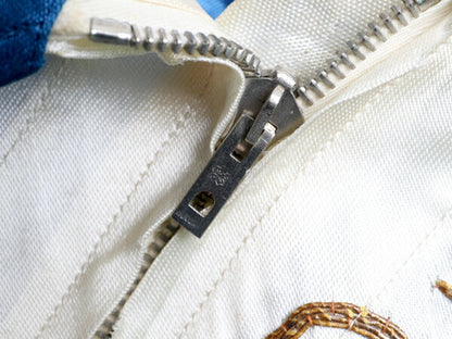 50's 龍 金 刺繍 斜めジップ付き プルオーバー シルクサテン スカシャツ (SM程)