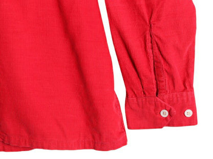 50s ★ BUD BERMA コーデュロイ オープンカラー シャツ メンズ XL / 古着 ヴィンテージ ループ留め 開襟 ボックス 細畝 コットン 無地 赤