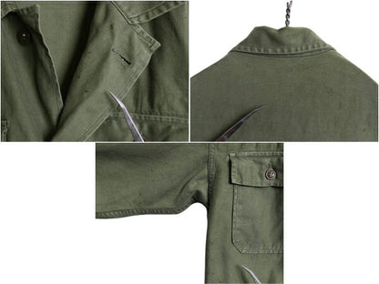 50s ★ 米軍実物 US ARMY コットン サテン ユーティリティ シャツ メンズ M 程 古着 ヴィンテージ ミリタリー 軍物 筒袖 1st 初期 OG107 緑