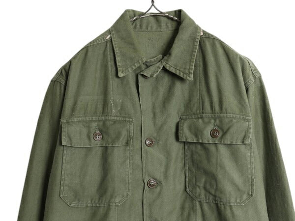50s ★ 米軍実物 US ARMY コットン サテン ユーティリティ シャツ メンズ M 程 古着 ヴィンテージ ミリタリー 軍物 筒袖 1st 初期 OG107 緑