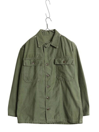 50s ★ 米軍実物 US ARMY コットン サテン ユーティリティ シャツ メンズ M 程 古着 ヴィンテージ ミリタリー 軍物 筒袖 1st 初期 OG107 緑