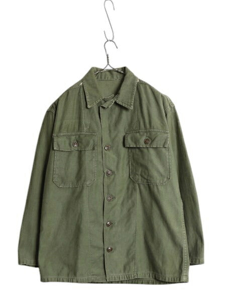 50s ★ 米軍実物 US ARMY コットン サテン ユーティリティ シャツ メンズ M 程 古着 ヴィンテージ ミリタリー 軍物 筒袖 1st 初期 OG107 緑