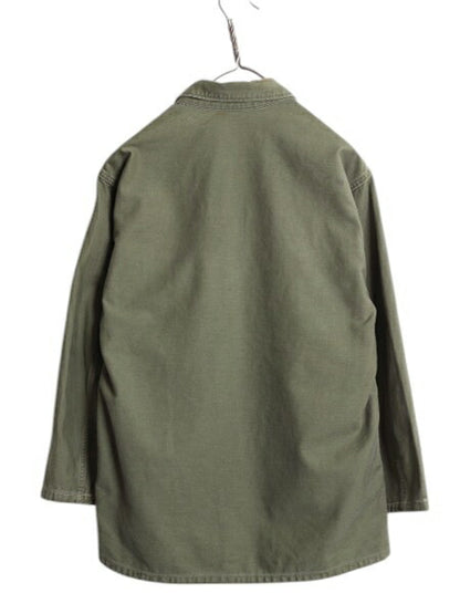 60s ★ 米軍実物 US ARMY コットン サテン ユーティリティ シャツ SMALL ヴィンテージ ミリタリー 軍物 1st 後期 筒袖 OG107 長袖シャツ 緑