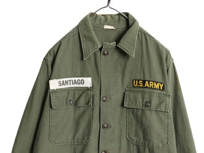 60s ★ 米軍実物 US ARMY コットン サテン ユーティリティ シャツ SMALL ヴィンテージ ミリタリー 軍物 1st 後期 筒袖 OG107 長袖シャツ 緑