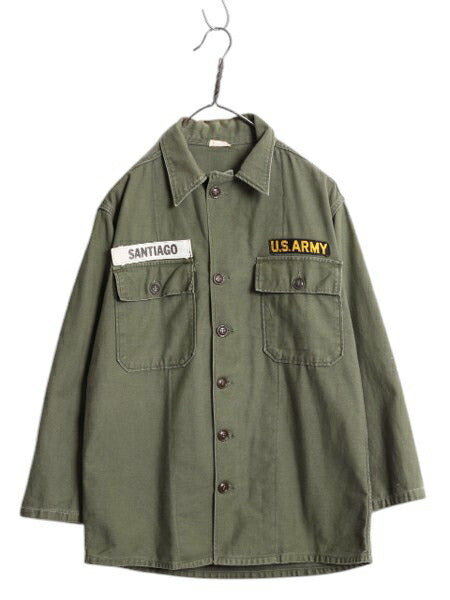 60s ★ 米軍実物 US ARMY コットン サテン ユーティリティ シャツ SMALL ヴィンテージ ミリタリー 軍物 1st 後期 筒袖 OG107 長袖シャツ 緑