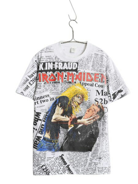 90s USA製 ★ アイアンメイデン オールオーバー プリント Tシャツ メンズ L / 古着 オフィシャル 当時物 バンド ロック シングルステッチ
